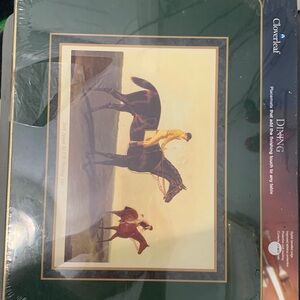 Vtg Cloverleaf Cork Back Placemats Set Lot 4 +Equestrian Hunting English Green